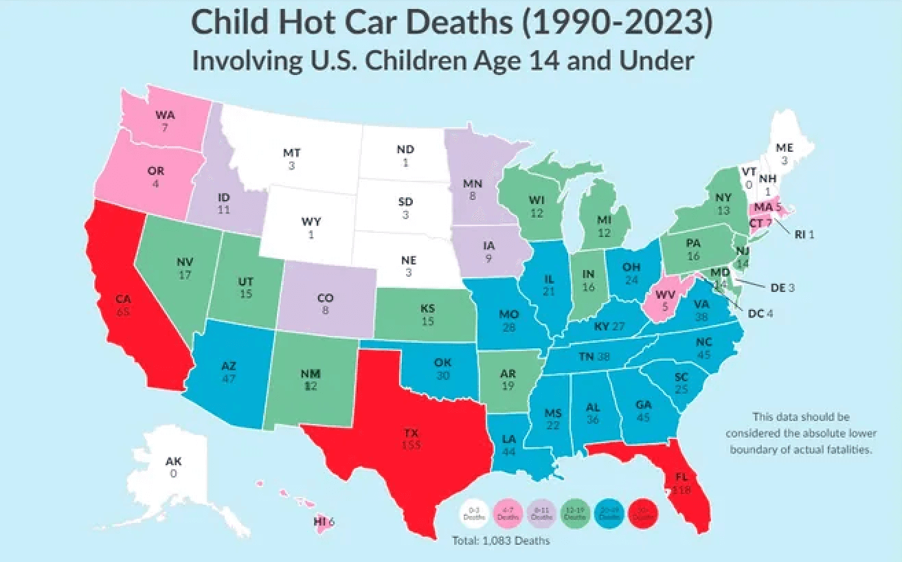 child hot car deaths (1990-2023)